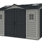 Duramax Vinyl Shed 10.5 x 8 Apex Pro with large double doors and windows for easy access and ventilation.