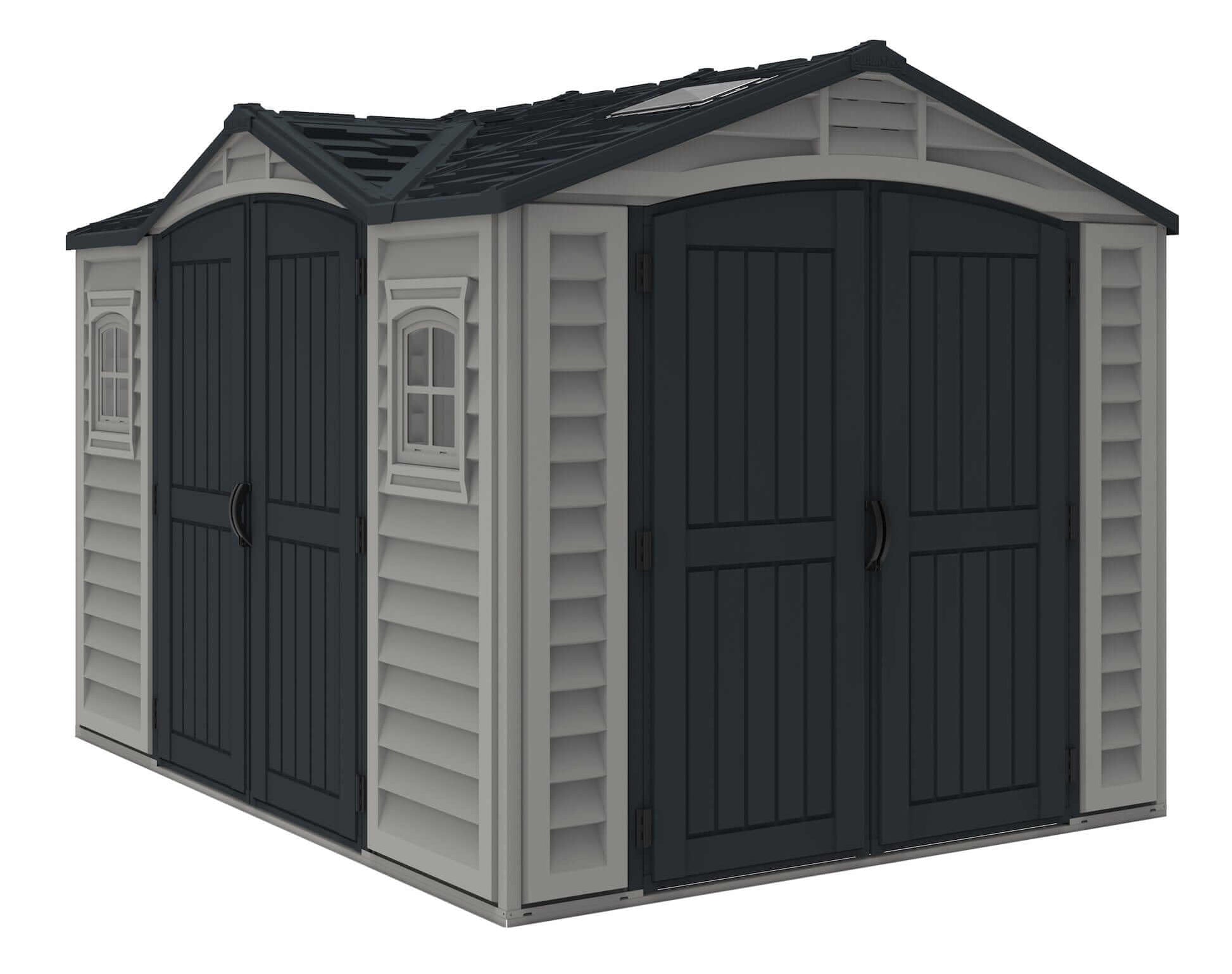 Duramax Vinyl Shed 10.5 x 8 Apex Pro with double doors and a high-quality durable design.