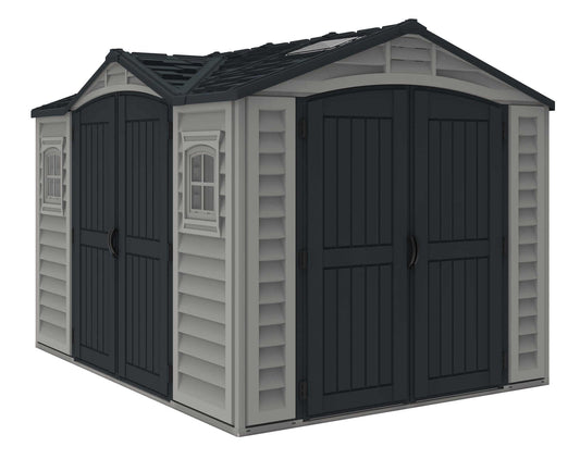 Duramax Vinyl Shed 10.5 x 8 Apex Pro with double doors and a high-quality durable design. 