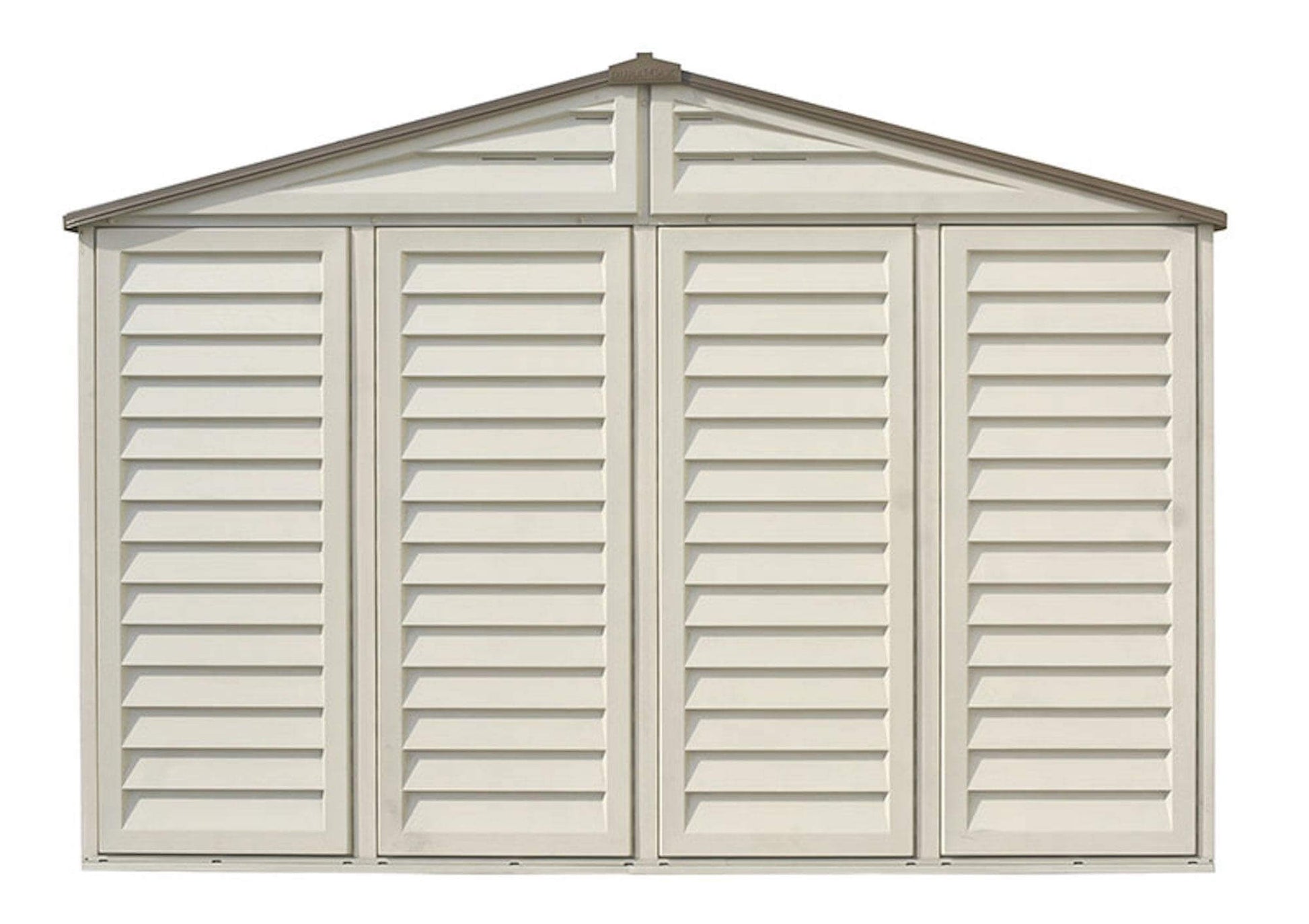 Duramax Vinyl Shed 10.5x13 Woodbridge Plus outdoor storage solution with foundation.