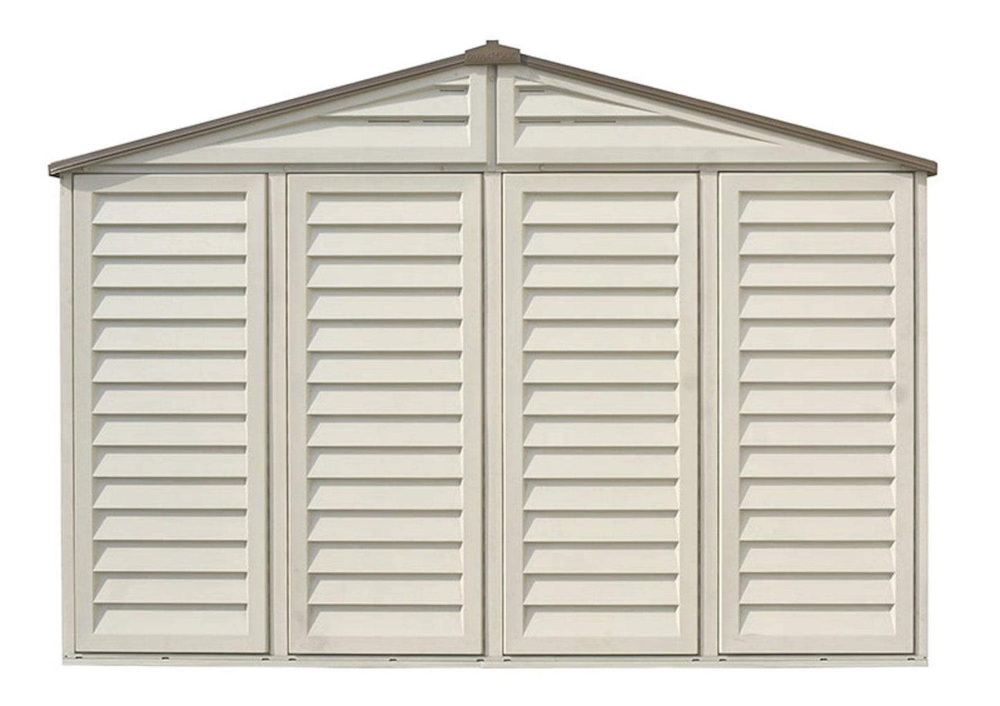 Duramax Vinyl Shed 10.5x13 Woodbridge Plus outdoor storage solution with foundation.