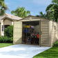 Duramax Vinyl Shed 10.5x13 Woodbridge Plus with foundation, spacious outdoor storage for tools and equipment.