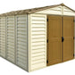 Duramax Vinyl Shed 10.5x13 Woodbridge Plus with Foundation, spacious outdoor storage solution.