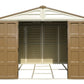 Duramax Vinyl Shed 10.5x8 Woodbridge Plus with open doors showcasing interior storage space.