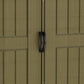 Duramax Vinyl Shed Woodbridge Plus 10.5x8 close-up of green doors with handle