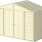 Duramax 10x5 WoodBridge Vinyl Shed with foundation, featuring a stylish design and double doors.