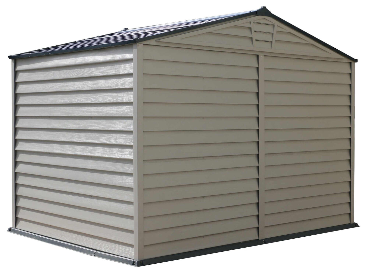 Duramax Vinyl Shed 10x8 StoreMax Plus with floor, durable storage solution for garden tools and equipment.