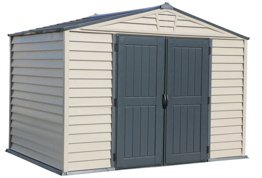 Duramax Vinyl Shed 10x8 StoreMax Plus with floor, offering durable and spacious outdoor storage. 
