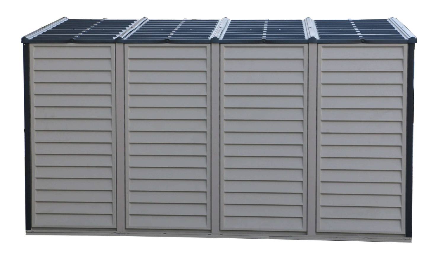 Duramax Vinyl Shed 4x10 SideMate Plus w/ Foundation 36725, sleek design for outdoor storage, fits snugly against a house.