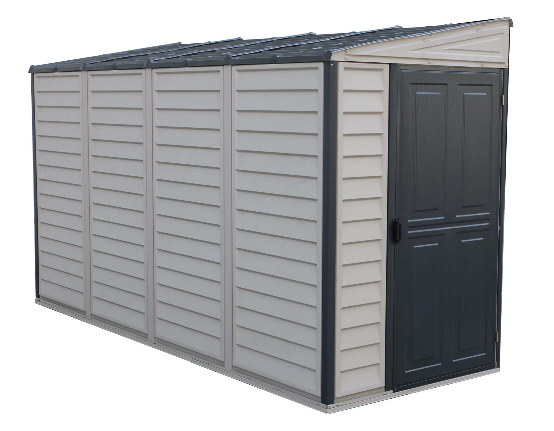 Duramax Vinyl Shed 4x10 SideMate Plus with Foundation, modern outdoor storage solution.