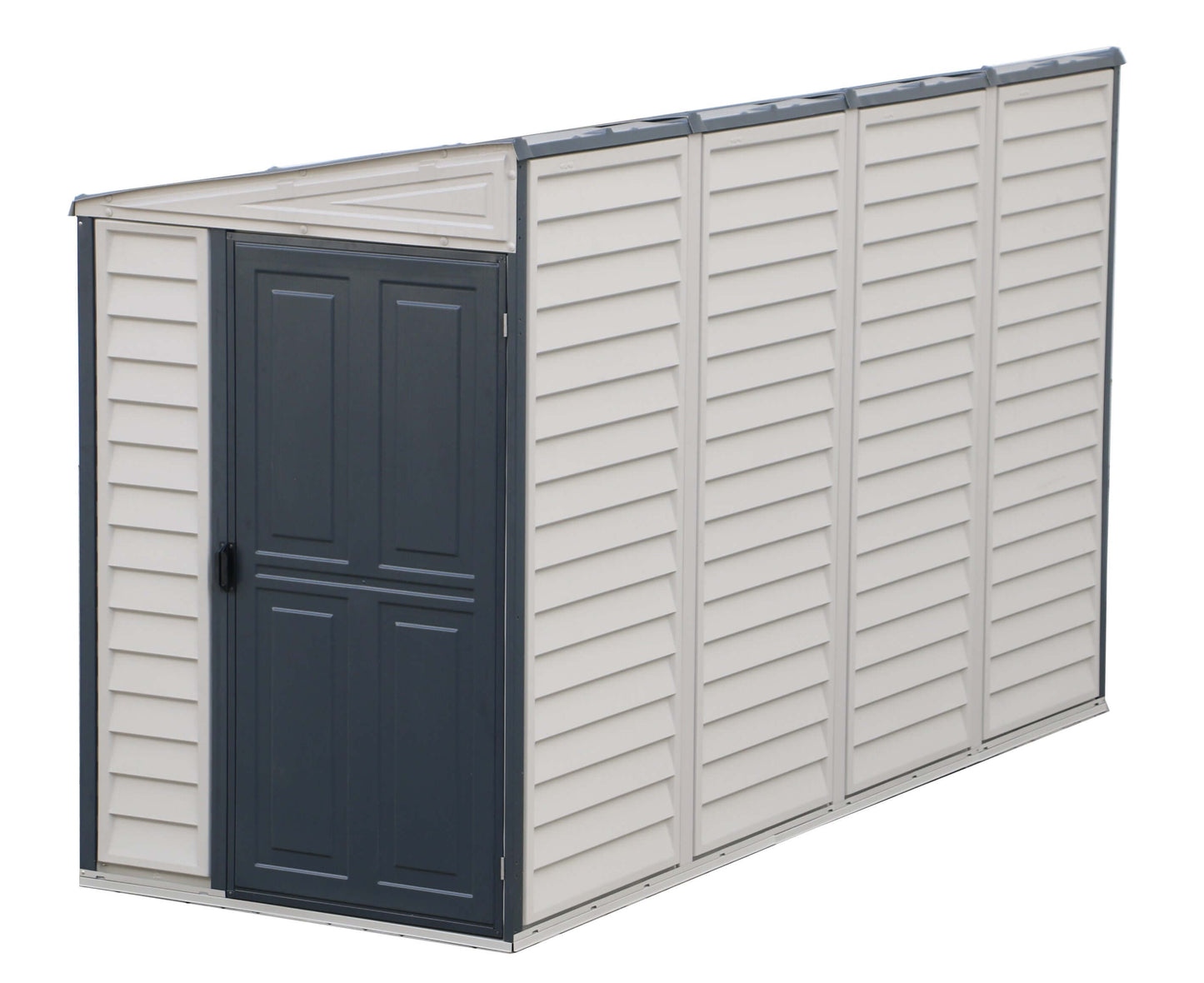 Duramax Vinyl Shed 4x10 SideMate Plus with foundation, stylish outdoor storage solution.