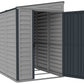 Duramax Vinyl Shed 4x8 SideMate Plus in gray, featuring an open door, showcasing its spacious interior.