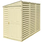 Duramax Vinyl Shed 4x8 SideMate with Foundation in light beige, compact outdoor storage solution.