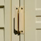 Duramax vinyl shed door latch mechanism close-up for secure storage access.