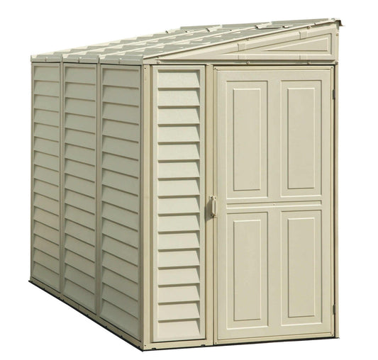 Duramax Vinyl Shed 4x8 SideMate with Foundation 06625, compact outdoor storage solution. 