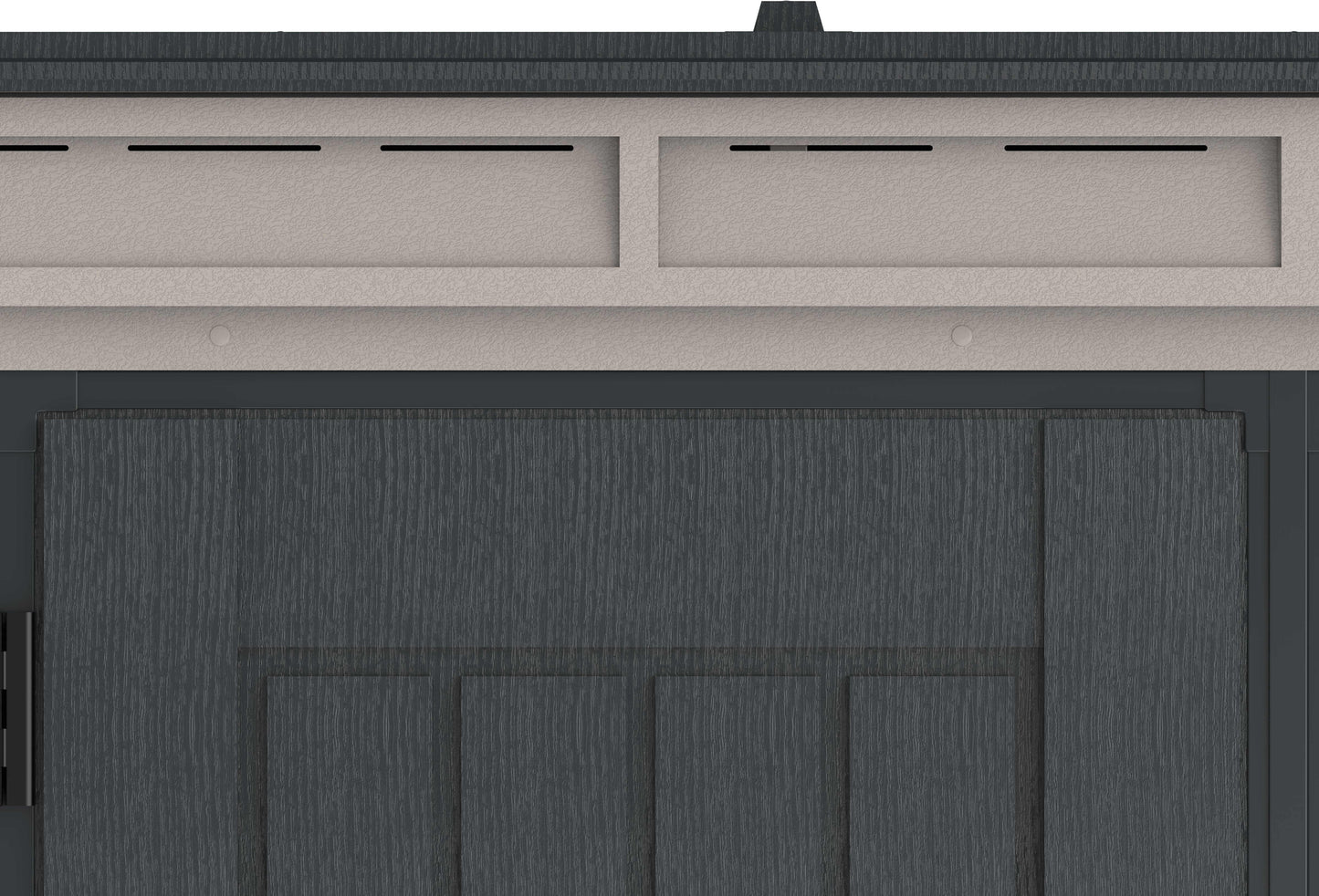 Duramax Vinyl Shed 5x3 YardMate Pent Roof close-up, featuring detailed texture and ventilation openings.