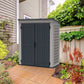 Duramax 5x3 YardMate Pent Roof vinyl shed with floor in a garden setting, showcasing outdoor storage solution.