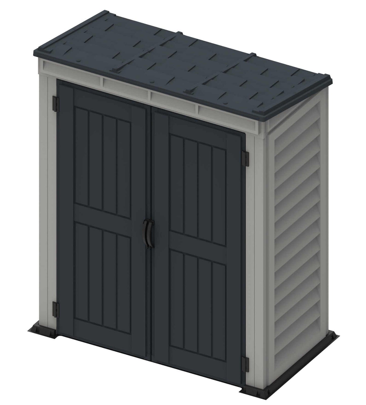 Duramax Vinyl Shed 5x3 YardMate featuring a pent roof and double doors, ideal for outdoor storage solutions.