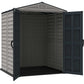 Open Duramax Vinyl Shed 5x5 YardMate Plus with floor, showcasing storage space and easy access.