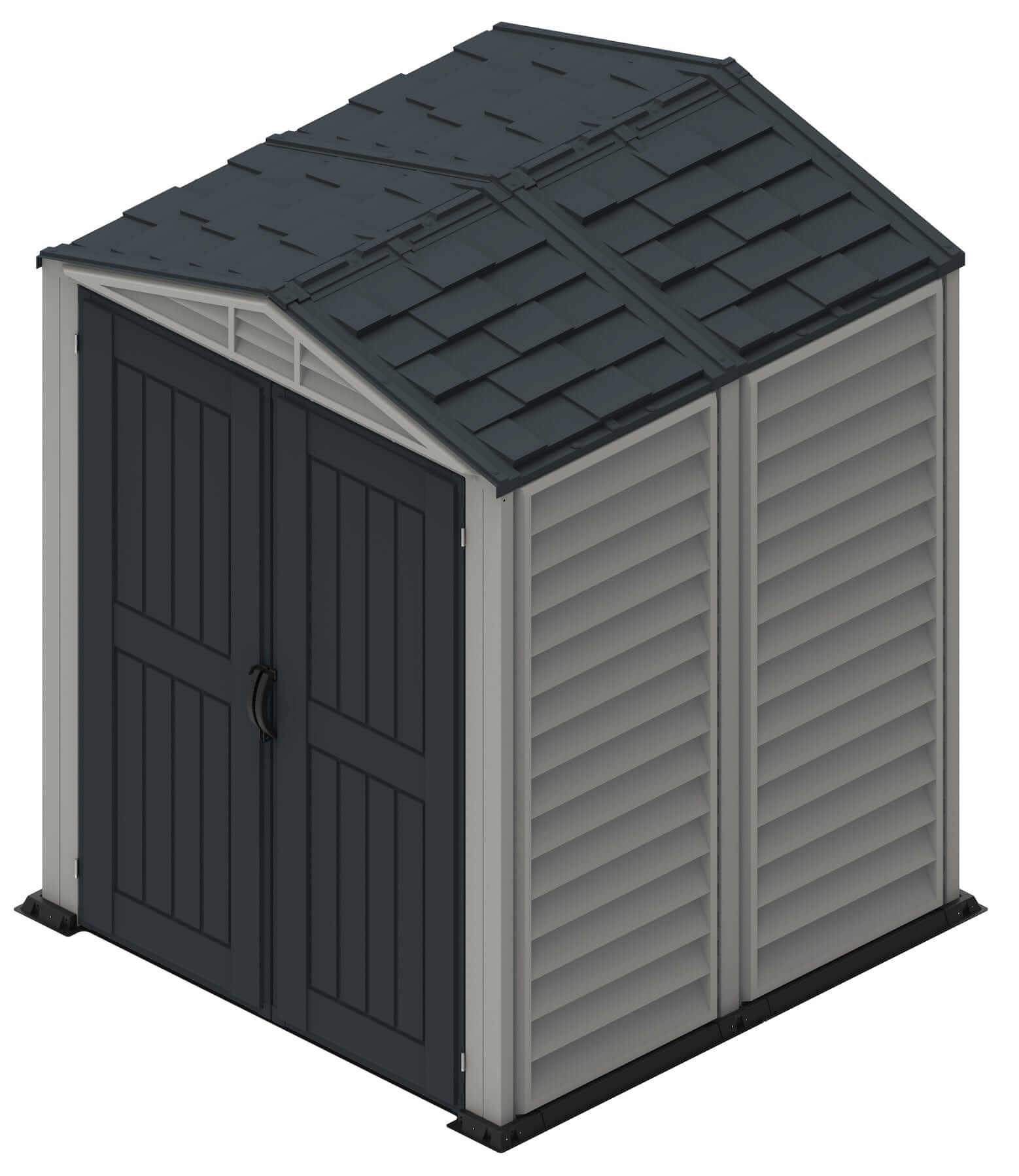 Duramax Vinyl Shed 5x5 YardMate Plus with floor, ideal for outdoor storage solutions.