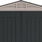 Duramax Vinyl Shed 5x5 YardMate Plus front view with double doors and vent, ideal for tool storage.