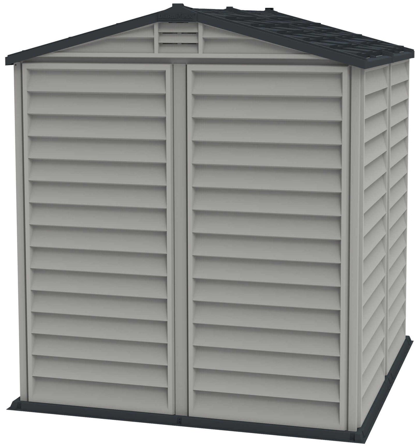 Duramax Vinyl Shed 6x6 StoreMate Plus with floor, showcasing a strong and stylish storage solution.