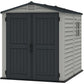 Duramax Vinyl Shed 6x6 StoreMate Plus with floor, featuring double doors and window, perfect for garden storage.