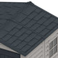 Duramax Vinyl Shed 6x6 StoreMate Plus roof detail with stylish dark shingles and window.