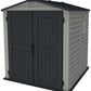 Duramax Vinyl Shed 6x6 StoreMate Plus with floor, featuring double doors and window for secure storage.