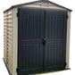 Duramax Vinyl Shed 6x6 StoreMate Plus featuring dual black doors and durable fire-retardant vinyl construction.