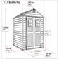 Dimensions diagram of Duramax 7' x 7' StoreMax Plus vinyl shed with detailed measurements.