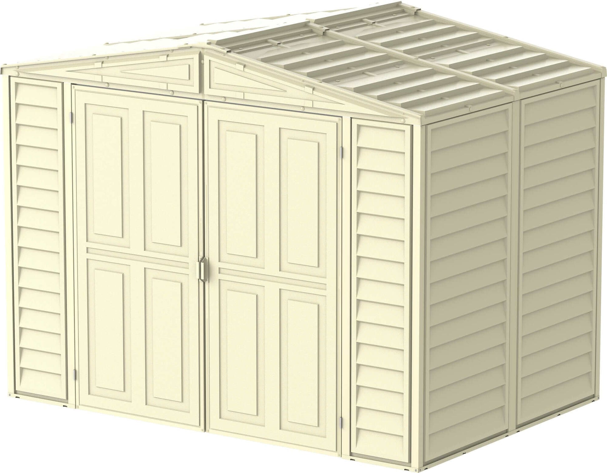 Duramax Vinyl Shed 8x6 DuraMate with Foundation, ideal for backyard storage solutions.