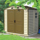 Duramax Vinyl Shed 8x6 StoreAll with foundation, perfect for outdoor storage in a backyard setting.