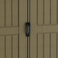 Close-up of Duramax Vinyl Shed 8x8 DuraPlus doors showcasing textured finish and black handle.