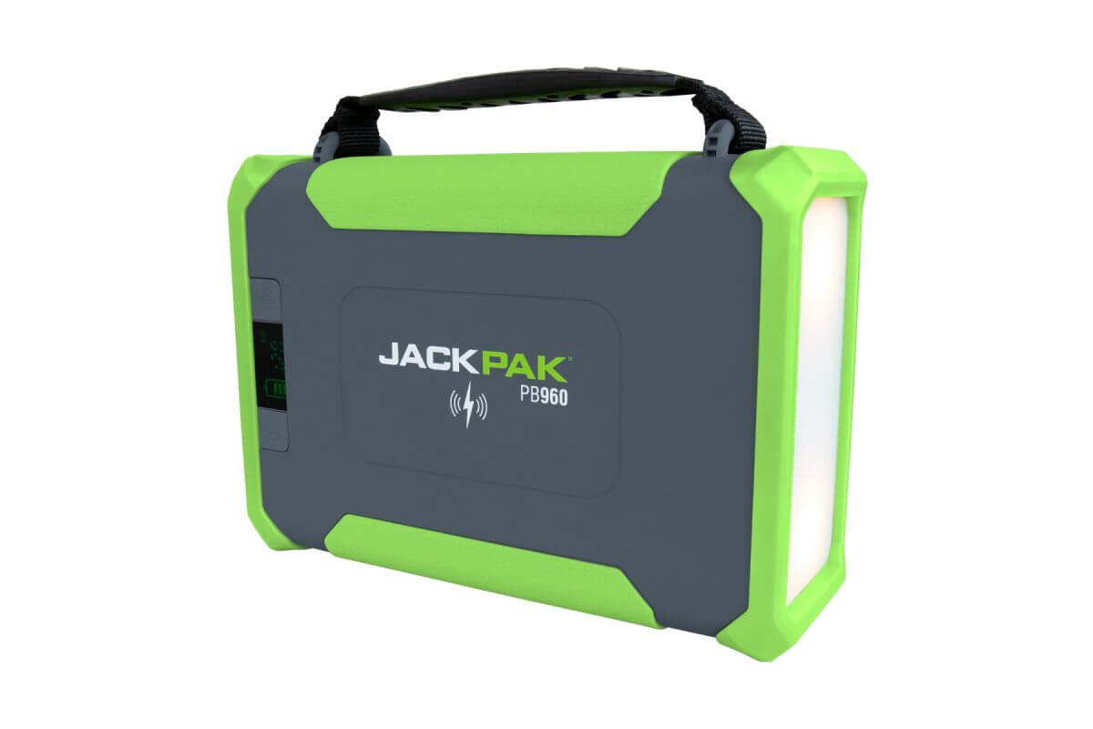 JackPak PB960 high-capacity power bank with durable handle for outdoor charging adventures.