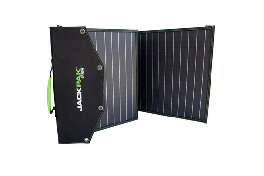 JackPak SP100W portable solar panel charger with a lightweight, durable design for on-the-go charging. 