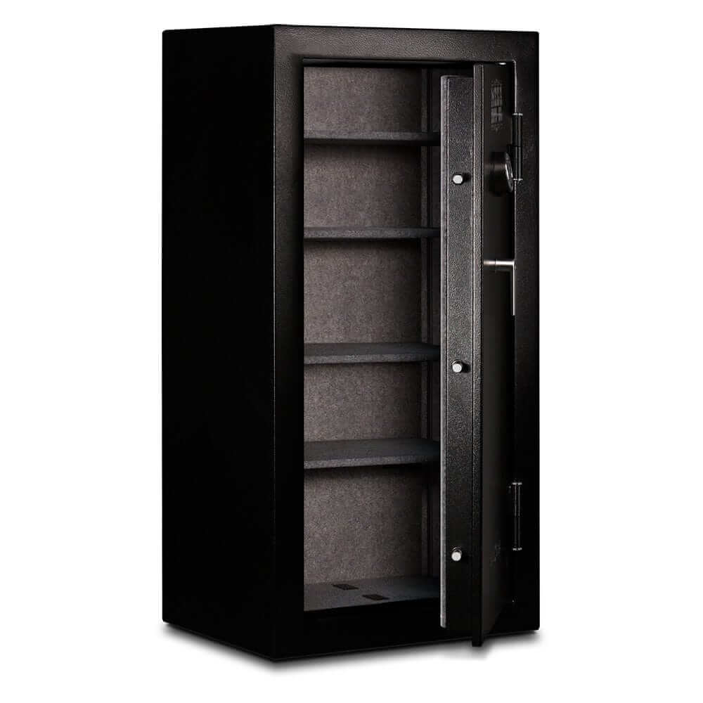 Mesa Ammo Safe with electronic lock and adjustable shelves for gun and ammo storage.