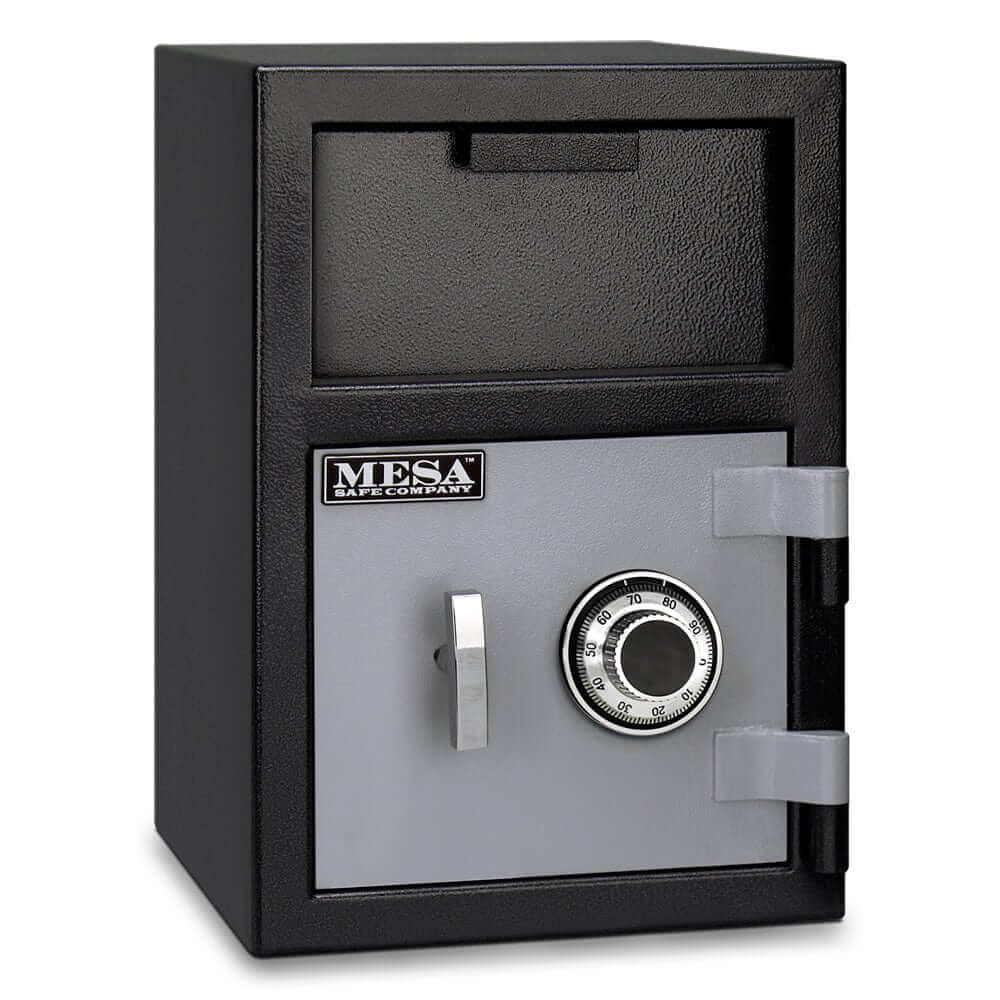 Mesa Depository Safe - 0.8 cu. ft. with combination lock in black and grey finish for secure cash storage.