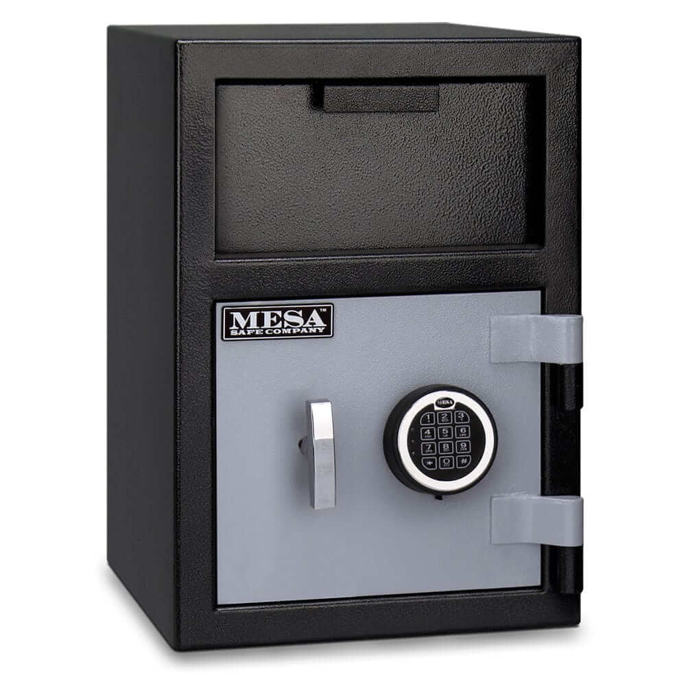 Mesa Depository Safe 0.8 cu. ft. with electronic lock, black and grey finish, secure for cash and valuables.