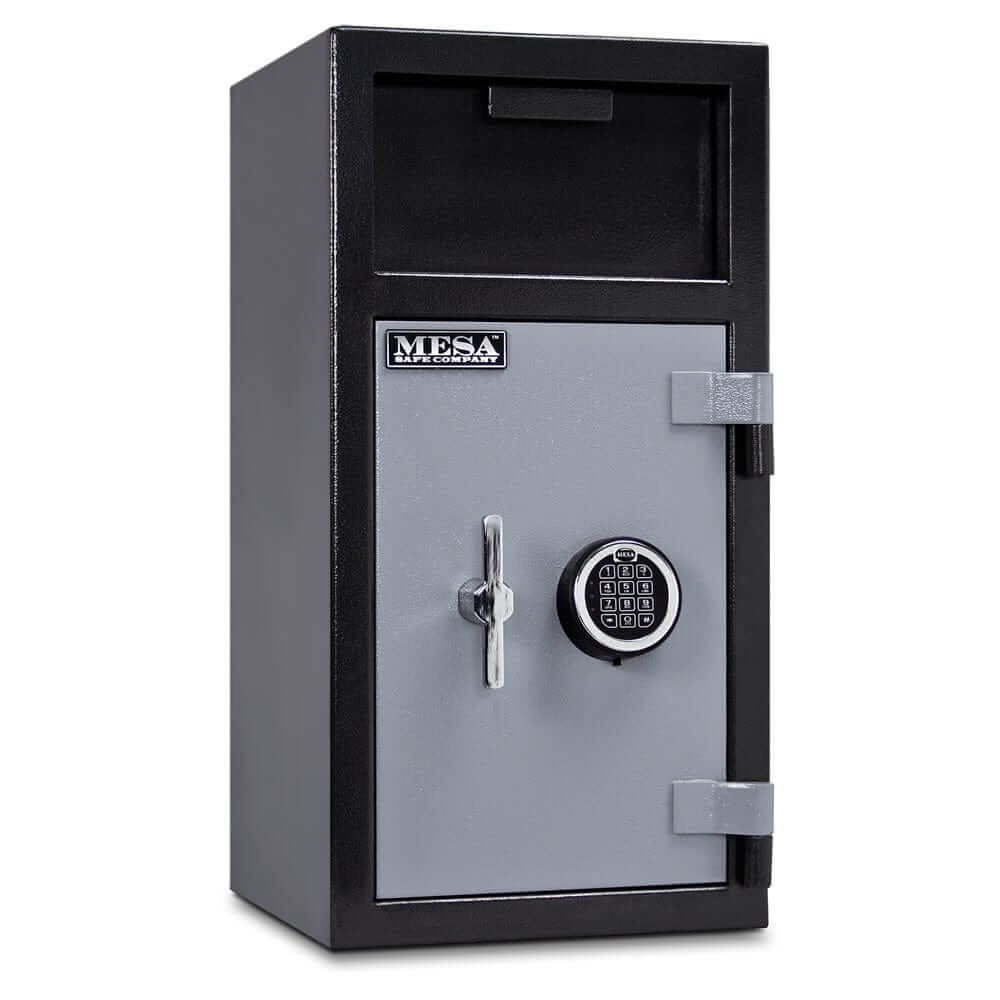 Mesa Depository Safe - 1.3 cu. ft. with electronic lock, black and grey finish for secure cash storage.