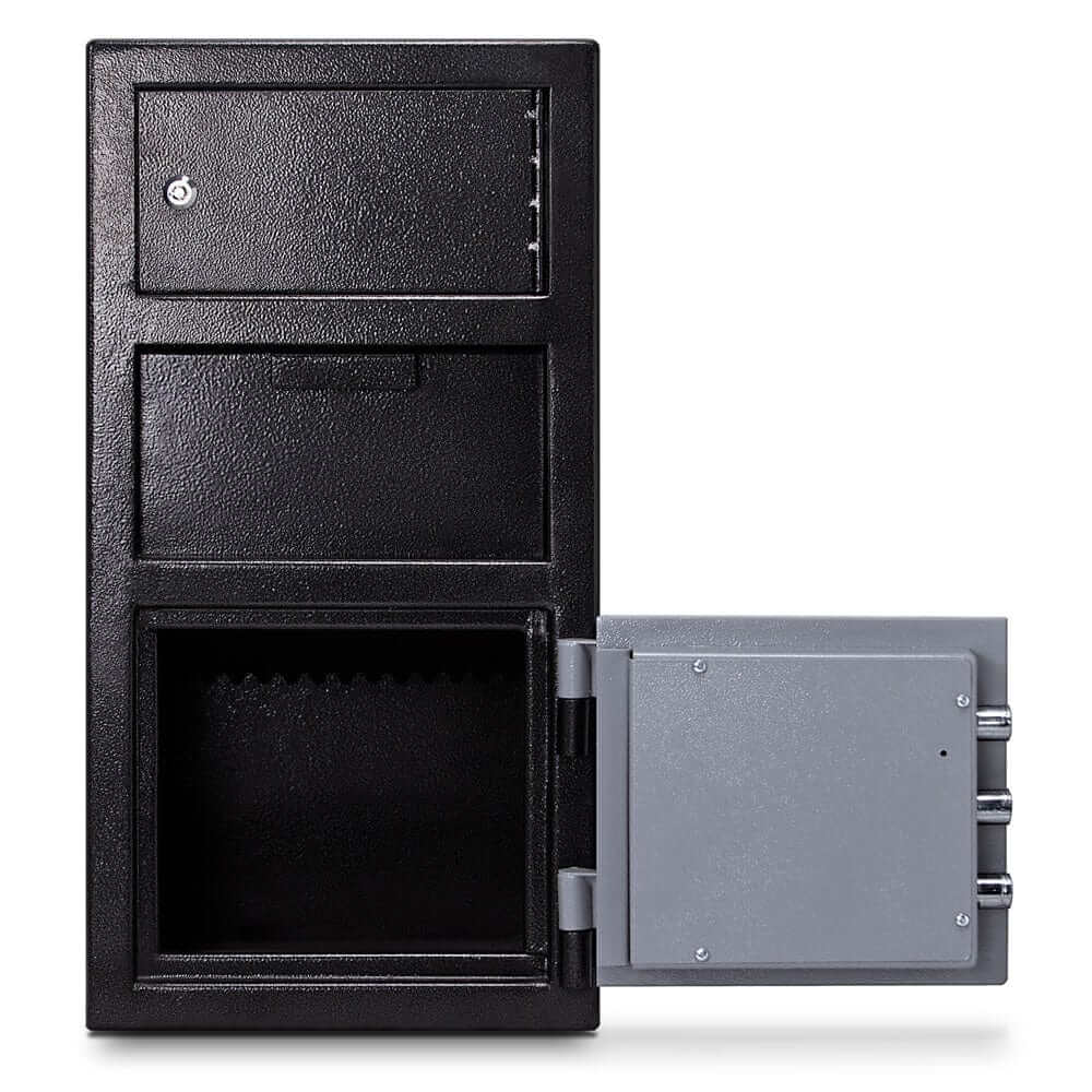 Mesa Depository Safe MFL2014C-OLK with combination lock, front-loading deposit door, and grey finish.