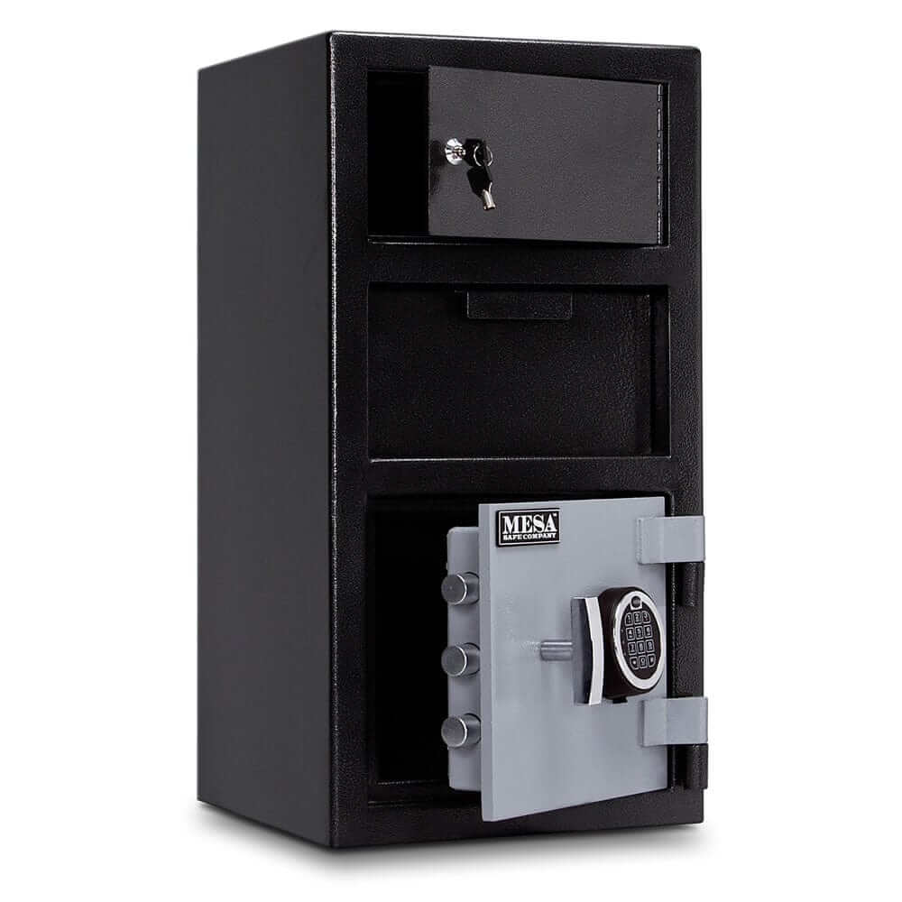 Mesa Depository Safe - 1.5 cu. ft. with electronic lock, two-tone finish, ideal for secure cash storage and handling.