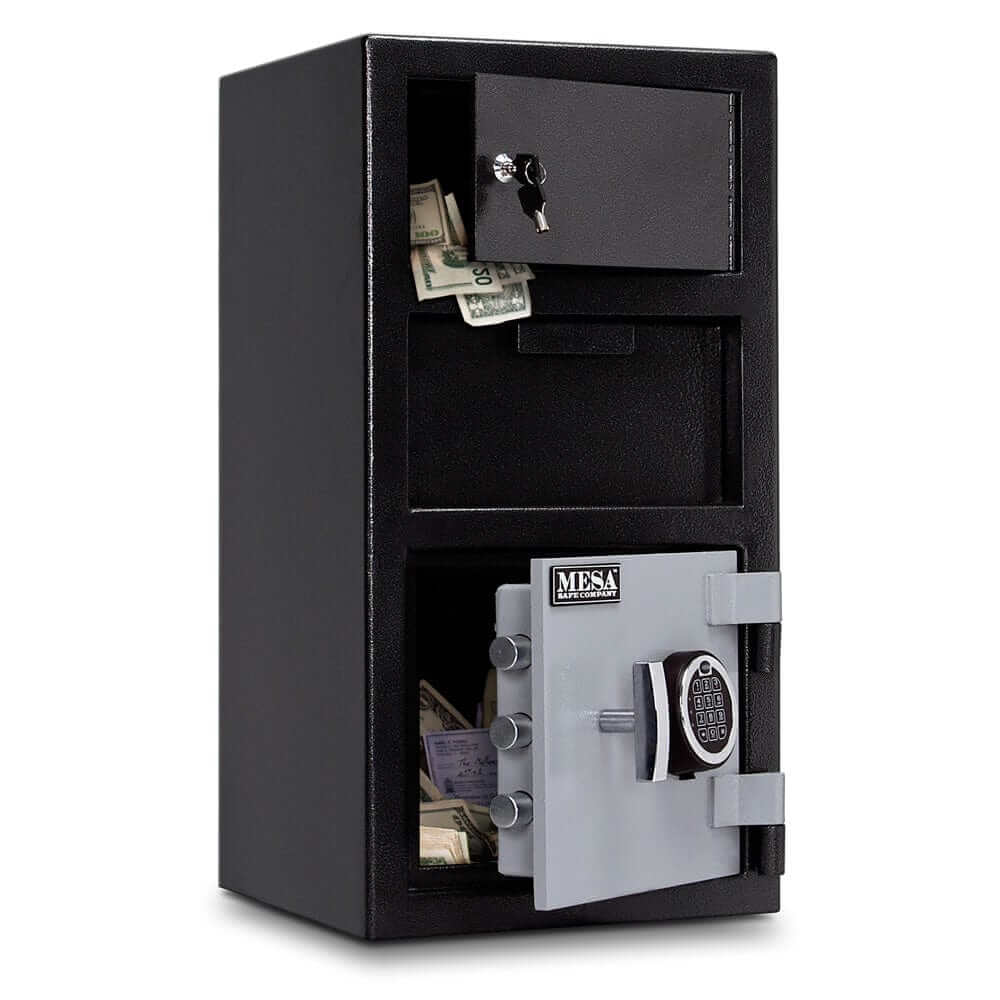 Mesa Depository Safe with electronic lock, designed for secure cash and valuables storage, featuring front loading deposit door.