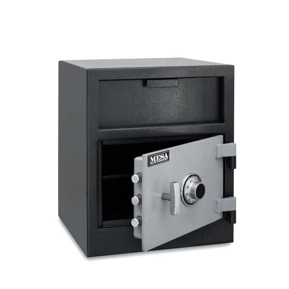 Mesa 1.9 cu. ft. depository safe with combination lock and front-loading deposit door, ideal for secure cash storage.