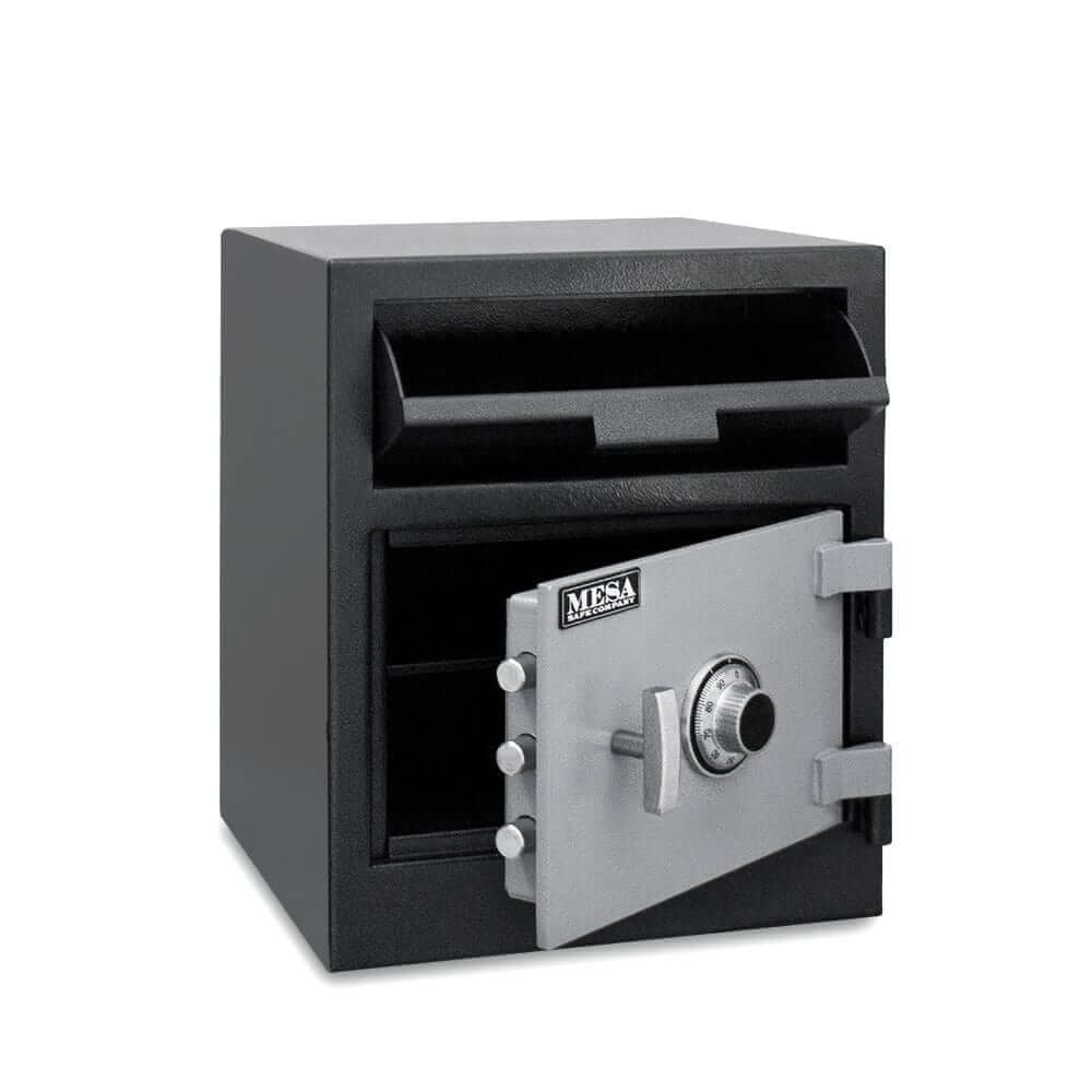 Mesa Depository Safe MFL2118C, 1.9 cu. ft., secure cash storage with combination lock and front loading deposit door.