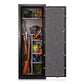 Mesa Gun Safe MBF5922C with 14 gun capacity, showcasing rifles, handguns, and ammunition storage.