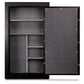 Interior view of Mesa MGL36E gun safe featuring shelving for up to 36 rifles, with a spacious and secure design.