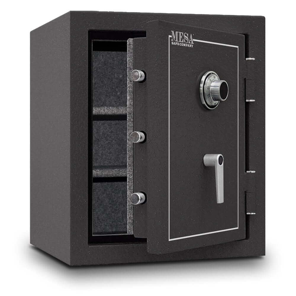 Mesa Safe 2-Hour Fire and Burglary Safe MBF2620C with combination lock and open door.