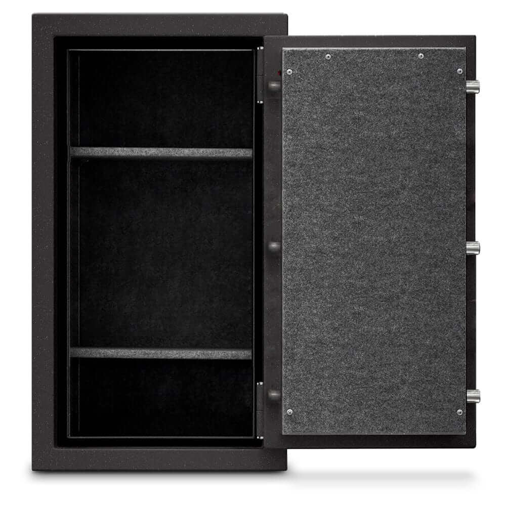 Open Mesa Safe MBF3820C showcasing spacious interior for secure storage of valuables and firearms.