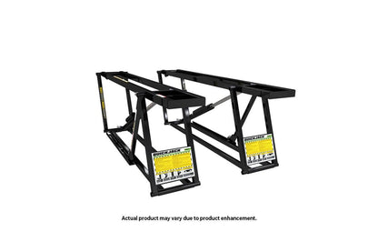 QuickJack 5000TL portable car lift, holding up to 5000 lbs, ideal for vehicle repairs in garage.